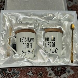 Bridal engagement, wedding husband and wife, coffee mugs